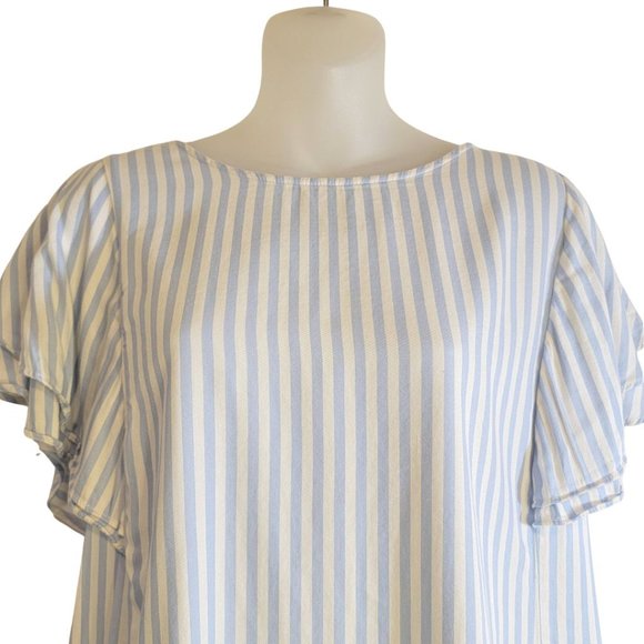 BANANA REPUBLIC BLUE/WHITE STRIPED TOP/BLOUSE WITH FLUTTER SLEEVES, M - Picture 2 of 10